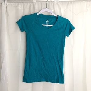 Adidas Women's Teal Blue V-Neck T-Shirt Size XS